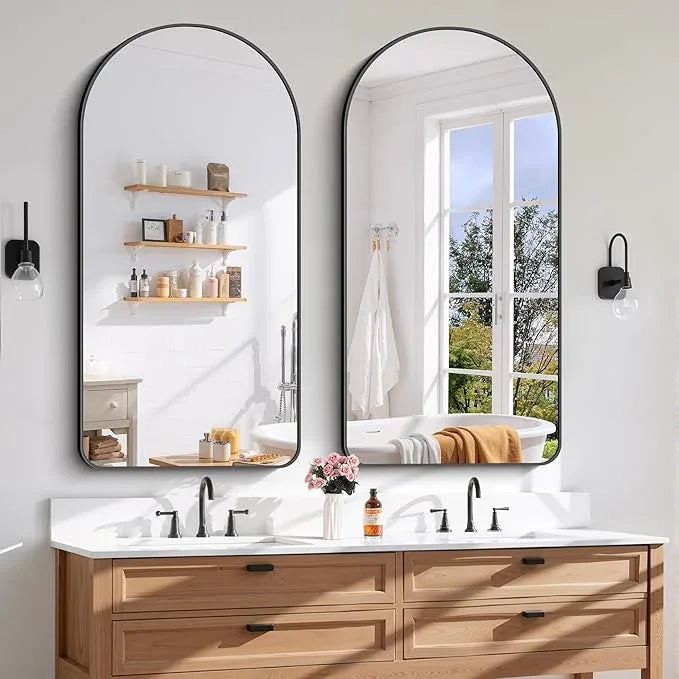Arched Bathroom Mirror, 24"x48" Black Arched Mirror for Bathroom, Wall Mounted Mirror, Black Vanity Wall Mirror w/Metal Frame for Bedroom, Entryway, Living Room, Vertically Hanging - ModernBath