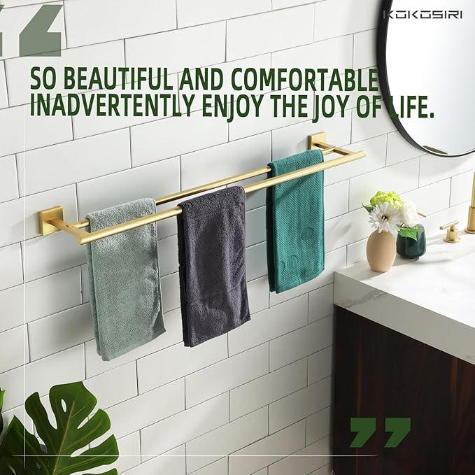 KOKOSIRI Bathroom Towel Bar 32'' Double Towel Holder for Bath Kitchen Cabinet Towel Rails 32 Inch Brushed Gold Stainless Steel B5005BG-L32 - ModernBath