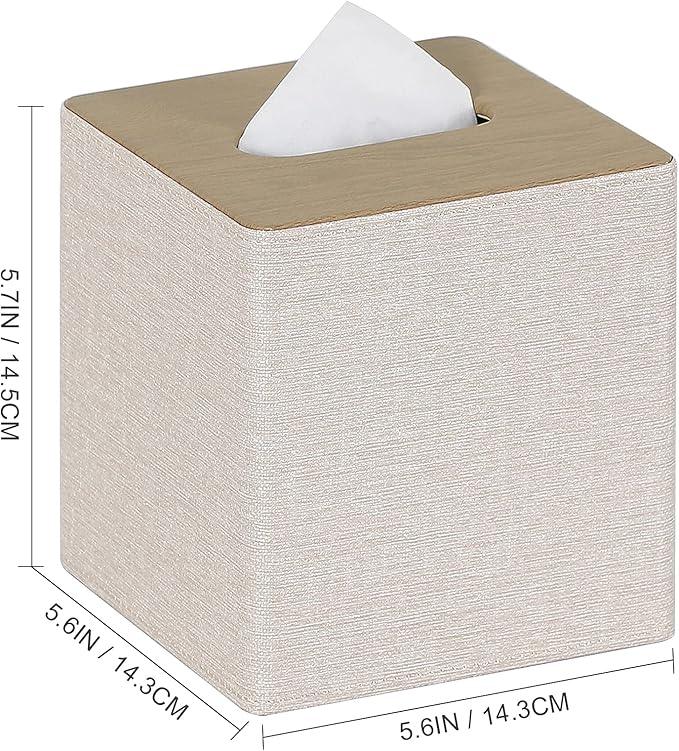 GOLRANLYE Tissue Box Cover Square PU Leather Facial Tissue Box Holder for Dresser Bathroom Decor (Beige) - ModernBath