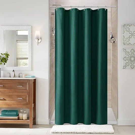 Naturoom Dark Green 48 Inch Shower Curtain - Stall Narrow Half Linen Ultra Thick Fabric Shower Curtain Set with Hooks, Boho Farmhouse Rustic RV Camper Bath Curtains for Bathroom, 48x72 - ModernBath