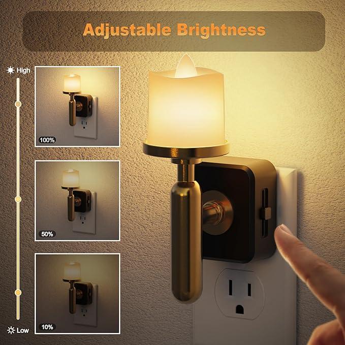 JandCase Candle Night Light, Night Lights Plug into Wall, 3000K Soft White, 0-100LM Adjustable Brightness, Dusk to Dawn Sensor NIghtlight for Dinning Room, Living Room, Bathroom, Hallway - ModernBath