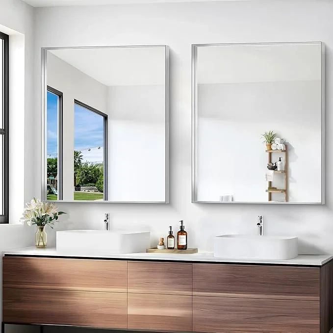 Silver Bathroom Mirror, 30x36 Inch Rectangular Framed Mirror, Large Wall Mounted Bathroom Vanity Mirror Over Sink for Bedroom,Restroom, Living Room, Hangs Vertically or Horizontally - ModernBath
