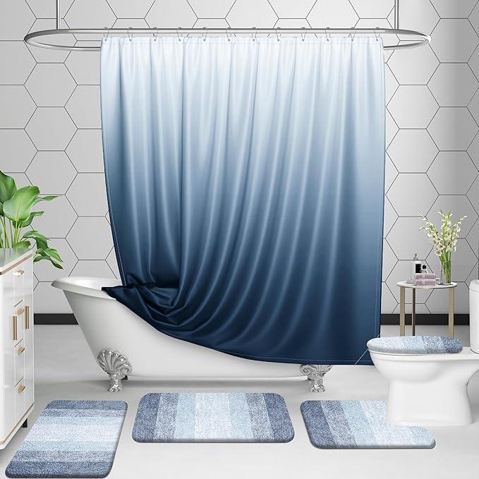 OLANLY Luxury Toilet Rugs U-Shaped 24x20, Extra Soft and Absorbent Microfiber Bathroom Rugs, Non-Slip Plush Shaggy Bath Mat, Machine Wash Dry, Contour Bathroom Mats for Toilet Base, Blue - ModernBath