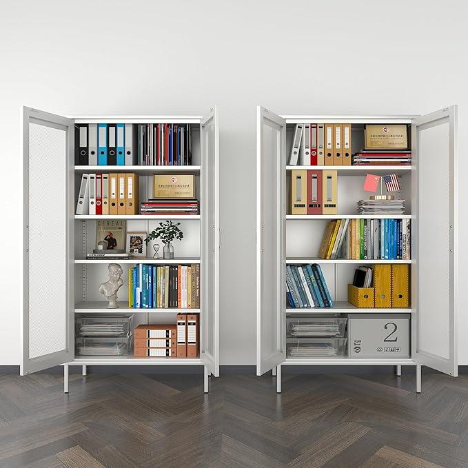 COFaR Modern Mesh Storage Cabinet, Free Standing Tall Pantry, Cupboard Metal Display Cabinet for Living Room, Kitchen, Dining Room - ModernBath