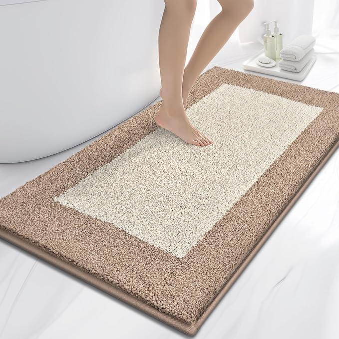 anllugs Bathroom Rugs 30" x 60", Non-Slip Extra Soft Absorbent Bath Rugs, Machine Washable Quick Dry Bath Mats for Bathroom Floor, Shower, Bathtub and Sink, Beige & Grayish Brown - ModernBath