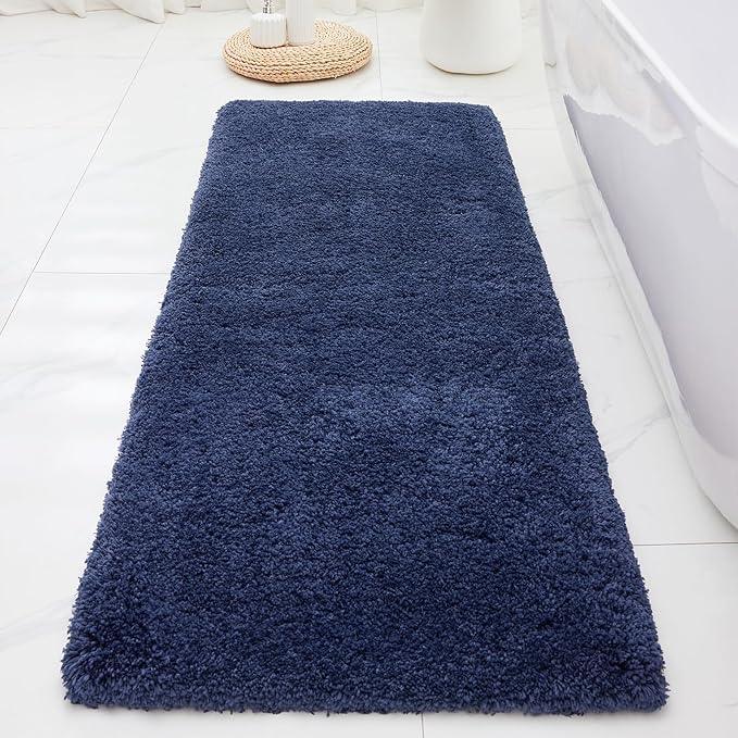 ILANGO Navy Blue Bathroom Rugs 48" × 24" Non Slip & Super Absorbent Extra Thick Soft, Washable Bath Mat for Floor, Microfiber Plush Shaggy Bath Rug with Rubber for Bathtub Shower Room Sink - ModernBath