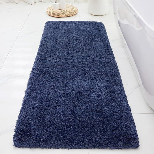 ILANGO Navy Blue Bathroom Rugs 48" × 24" Non Slip & Super Absorbent Extra Thick Soft, Washable Bath Mat for Floor, Microfiber Plush Shaggy Bath Rug with Rubber for Bathtub Shower Room Sink - ModernBath