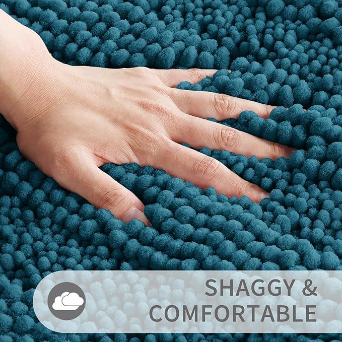 Yimobra Toilet Rugs U Shaped Washable 24 x 20, Non Slip and Super Absorbent Toilet Mat, Quick Dry, Ultra Luxury Microfiber Chenille Plush Fluffy Contour Bath Rugs for Toilet Base, Peacock Blue - ModernBath