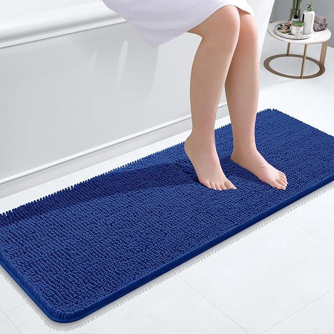 OLANLY Bathroom Rugs 47x17, Extra Soft Absorbent Chenille Bath Rugs, Rubber Backing Quick Dry, Machine Washable Bath Mats for Bathroom Floor, Tub and Shower, Home Decor Accessories, Royal Blue - ModernBath