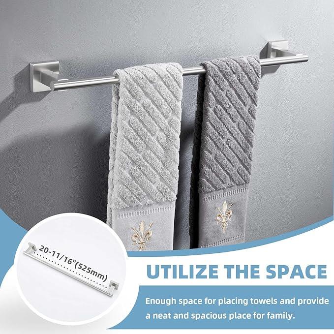 Suyar Bathroom Hardware Set Brushed Nickel, 304 Stainless Steel Bathroom Accessories 4 Pieces, Include Robe Hook, Toilet Paper Holder, Hand Towel Holder, Towel Bar, Wall Mount - ModernBath