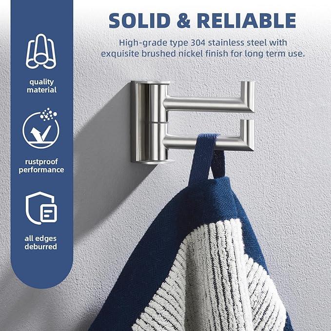 Angle Simple Swivel Towel Hook, SUS 304 Stainless Steel Hand Towel Hook for Bathroom, Foldable Robe Coat Hanger, Brushed Nickel - ModernBath
