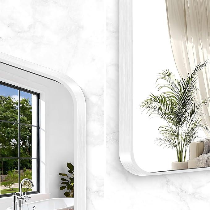 BONEWEI White Bathroom Mirror,36x48 inch Wall Mirror for Bathroom Wall Mounted,Rectangle Mirror for Bathroom Over Sink,Modern Frame Round Corner for Living Room,Bedroom Entryway,Horizontal/Vertical - ModernBath