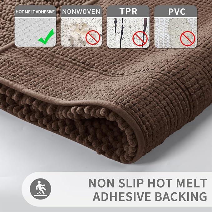 Yimobra Toilet Rugs U Shaped Washable 24 x 20, Non Slip and Super Absorbent Toilet Mat, Quick Dry, Ultra Luxury Microfiber Chenille Plush Fluffy Contour Bath Rugs for Toilet Base, Brown - ModernBath