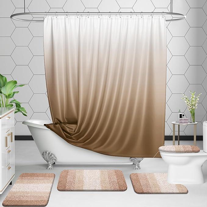 OLANLY Luxury Toilet Rugs U-Shaped 24x20, Extra Soft and Absorbent Microfiber Bathroom Rugs, Non-Slip Plush Shaggy Bath Mat, Machine Wash Dry, Contour Bathroom Mats for Toilet Base, Beige - ModernBath