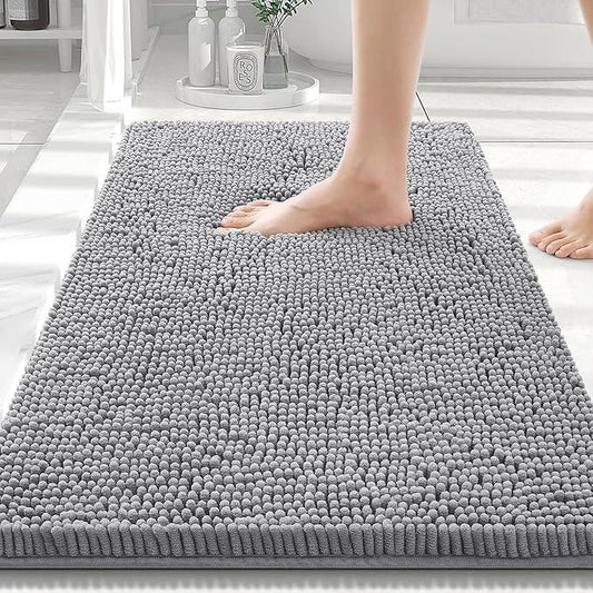 Smiry Luxury Chenille Bathroom Rugs 30x20, Extra Soft and Absorbent Shaggy Bath Mat, Machine Washable, Non-Slip Plush Carpet Runner for Tub, Shower, and Floor, Home Decor Accessories, Grey - ModernBath