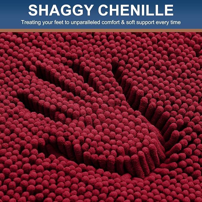 Smiry Luxury Chenille Bathroom Rugs 47x24, Extra Soft and Absorbent Shaggy Bath Mat, Machine Washable, Non-Slip Plush Carpet Runner for Tub, Shower, and Floor, Home Decor Accessories, Red - ModernBath