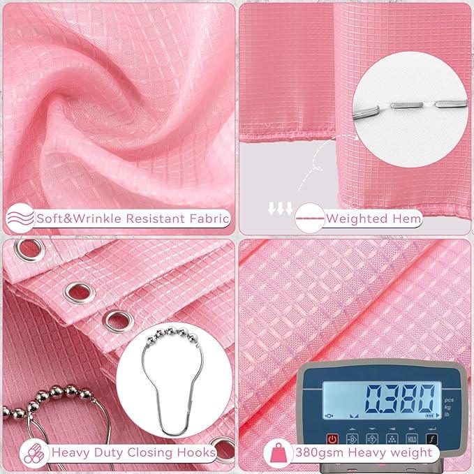 XLHOMO Bathroom Sets with Shower Curtain and Rugs, 27PCS Pink Bathroom Accessories Set with Trash Can, Pink Shower Curtain Set, No Slip Super Absorbent Bathroom Rugs - ModernBath