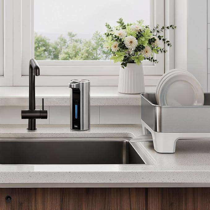EKO Aroma Pro 13.5 fl oz Touchless Automatic Liquid Soap Dispenser, Rechargeable Hand & Dish Soap Dispenser for Bathroom and Kitchen, Waterproof, Adjustable Volume Control (Stainless Steel) - ModernBath