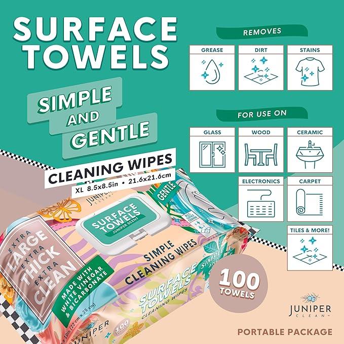 Juniper CLEAN 6 Packs Surface Cleaning Wipes Bleach Free, Thick & Large Dispose, All-Purpose Cleaner for Bathroom, Kitchen, Office, 600 Count Soft Flow, Biodegradable, Juniper Scent - ModernBath