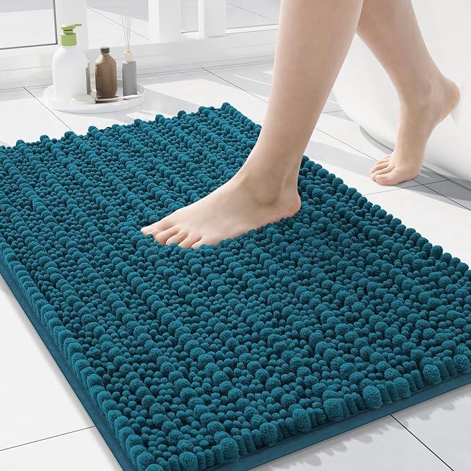 Arotive Luxury Chenille Bathroom Rug Mat, Extra Soft Thick Absorbent Shaggy Bath Rugs, Non-Slip Machine Wash Dry, Plush Bath Mats for Bathroom, Shower and Tub, 30x17, Peacock Blue - ModernBath