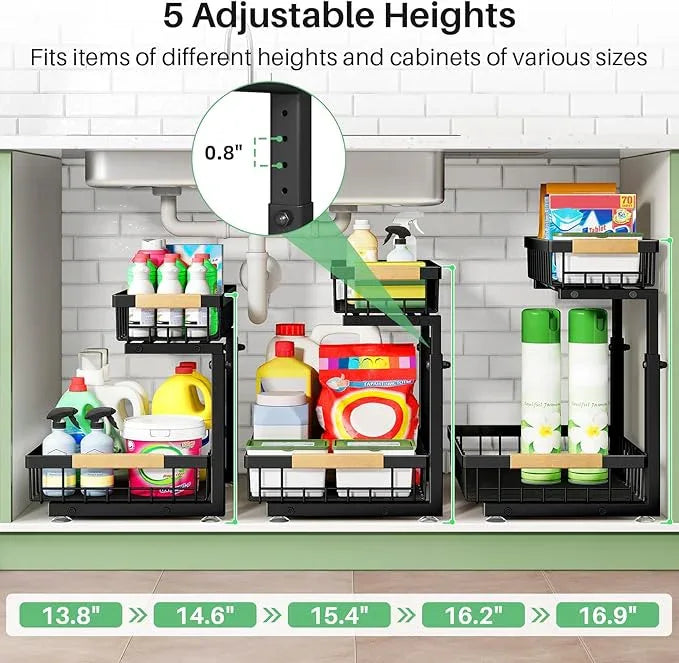 Pull out Cabinet Organizer, 2 Tier Under Sink Organizer, Slide out Metal Kitchen Cabinet Organizers Drawer Shelf, Sliding Storage Shelves for Kitchen Bathroom Pantry Cabinet Closet Organization Rack - ModernBath