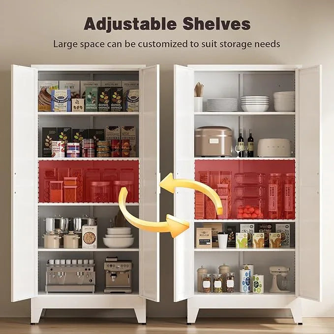 71” Tall Pantry Storage Cabinet, Kitchen Cabinets, Metal Cupboard with 4 Adjustable Shelves for Dining Room, Bathroom, Living Room - ModernBath