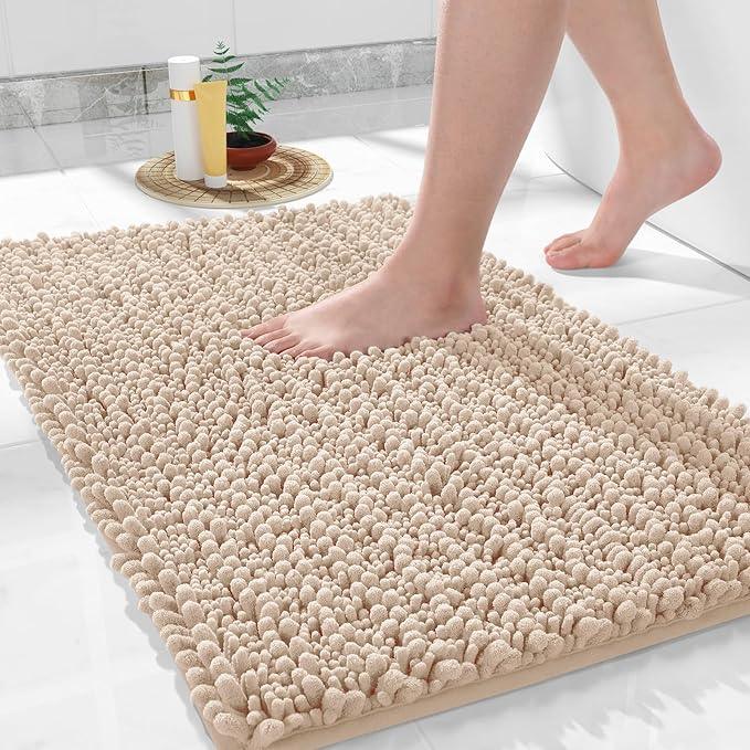 Yimobra Bathroom Rugs Non Slip Washable - Ultra Soft Absorbent Chenille Bath Mat, Quick Dry Shaggy Floor Carpet for Tub Shower, Light Brown Home Decor Accessories, 24x17 Inch - ModernBath