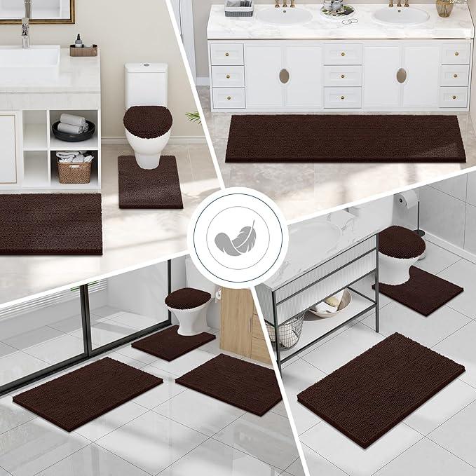 Smiry Luxury Chenille Toilet Rugs U-Shaped 24x24, Soft Absorbent Non-Slip Contour Bathroom Rugs for Toilet, Machine Washable Contoured Bath Mats, Brown - ModernBath