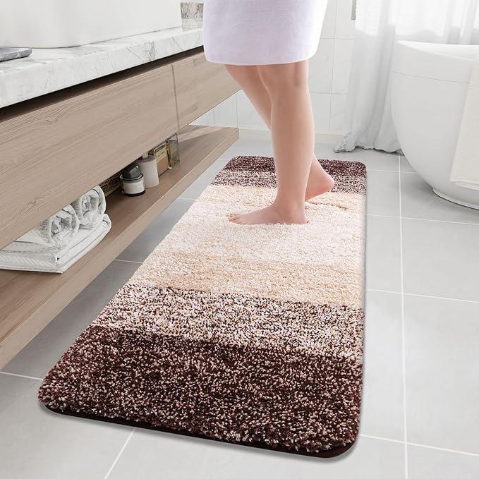 Arotive Microfiber Bathroom Rugs, Shaggy Soft and Absorbent Bath Rug, Non-Slip, Thick Plush Machine Washable Dry Bath Mats for Bathroom, Tub and Shower, 59x20, Brown, Rectangular - ModernBath