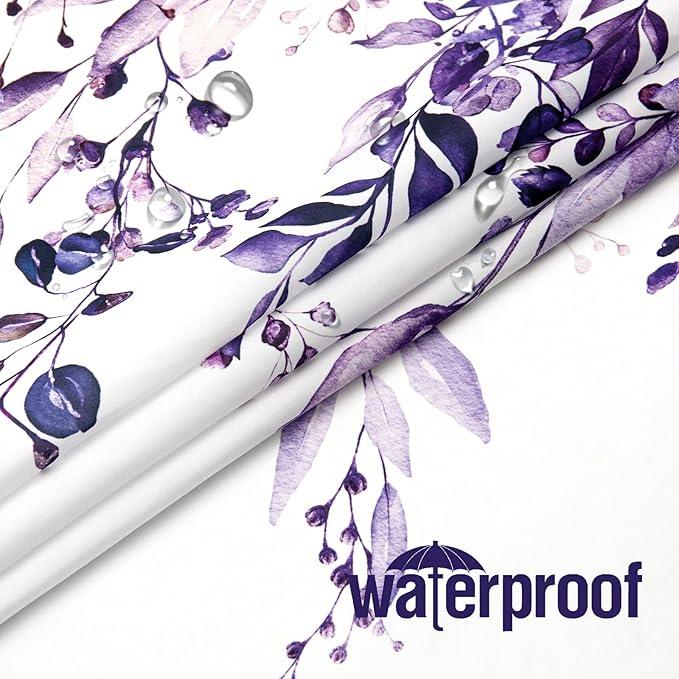 Gibelle Purple Eucalyptus Shower Curtain, Watercolor Plant Leaves with Floral Bathroom Shower Curtain Set, 72x72 - ModernBath