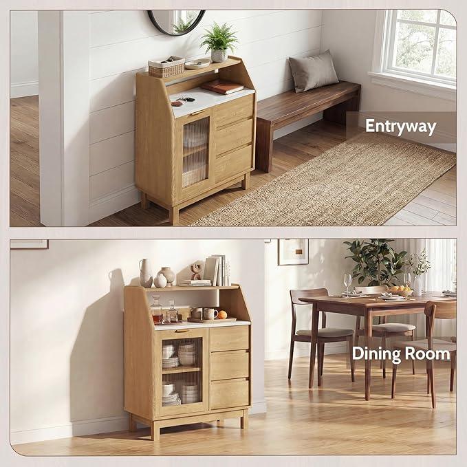 Bathroom Storage Cabinet, Small Storage Cabinets with Doors and Shelves, Coffee Bar Cabinet Buffet Sideboard Cabinet for Dining Room, Living Room, Entryway, Wood - ModernBath