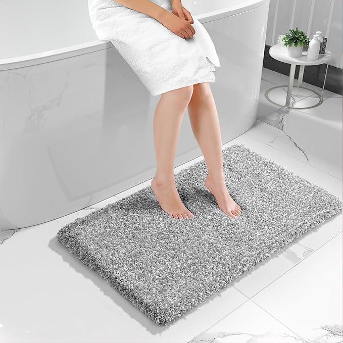 Yimobra Luxury Bathroom Rugs, Fluffy Bath Mats, Non Slip, Water Absorbent Microfiber, Machine Washable, Plush Carpet Shower Rugs, Thick Matts for Bathroom Floor&Tub, 44"x 24", Light Gray and White - ModernBath