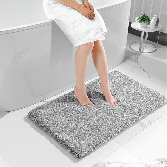 Yimobra Luxury Bathroom Rugs, Fluffy Bath Mats, Non Slip, Water Absorbent Microfiber, Machine Washable, Plush Carpet Shower Rugs, Thick Matts for Bathroom Floor&Tub, 44"x 24", Light Gray and White - ModernBath