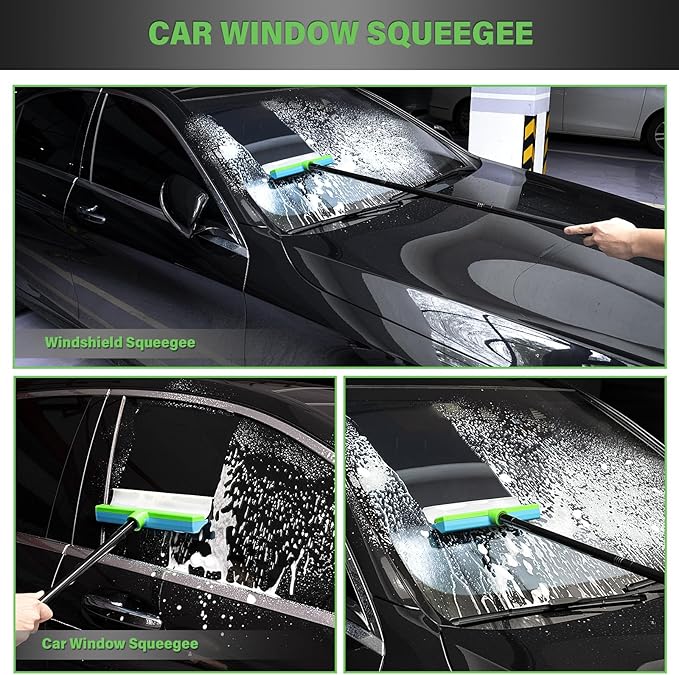 Gomake ‌11'' Cleaning Squeegee with 20-63 Inch Telescopic Long Handle for Shower Glass Door,Car Windshield, Window, Mirror, Bathroom,Countertop,Floor Cleaning