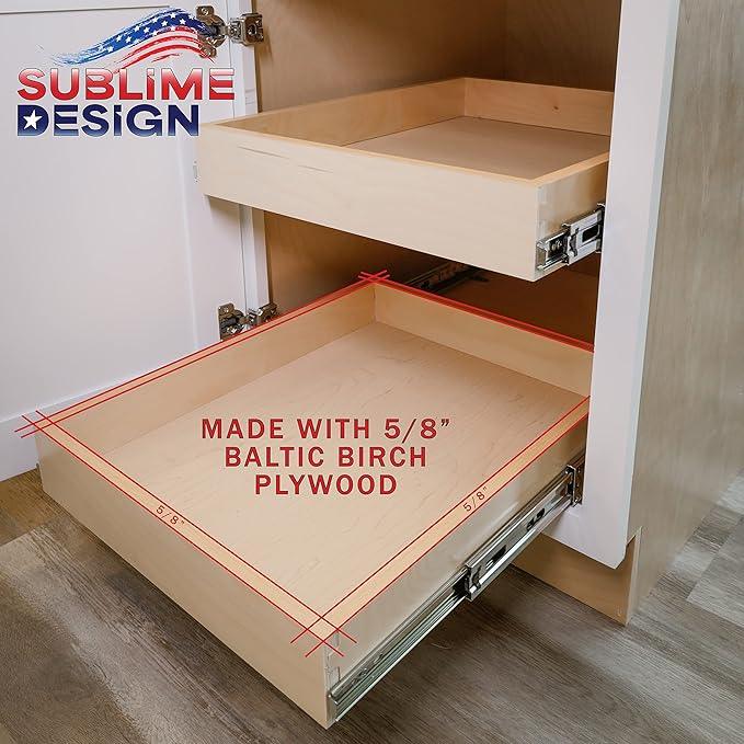 Sublime Design - Standard Size - Pull Out Kitchen Drawers | Slide Out Shelves for Kitchen Cabinets | Pull Out Home Organizer (Bottom Mounting, 23 Inch W/Drawer Slides (22” Drawer Box)) - ModernBath