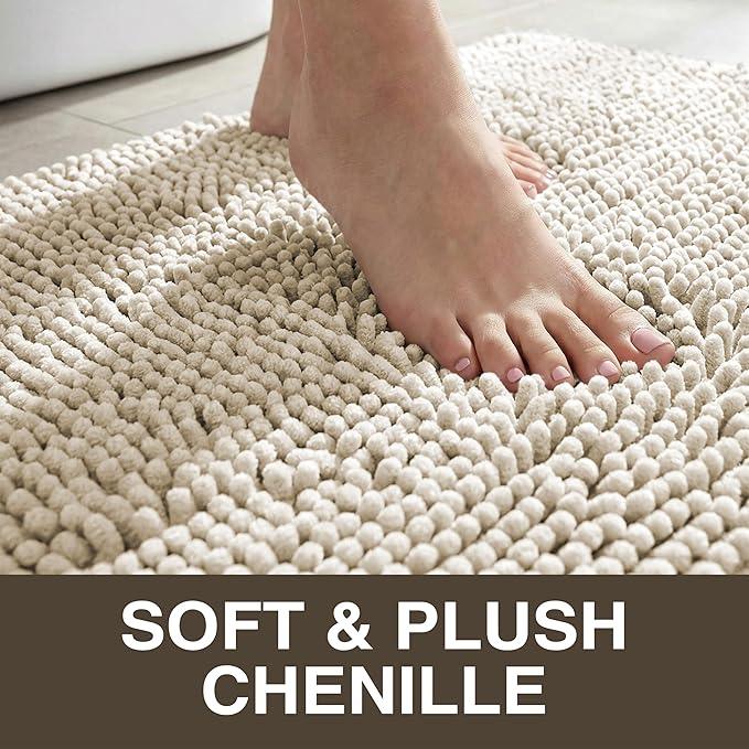 Neater Home Plush Bathroom Rugs 36x24 Thick Chenille Quick Dry Microfiber Absorbent Bath Mat, Soft Bath Rugs, Machine Washable Bathroom Floor Mat for Tub Shower Sink, Home Decor Accessories, Beige - ModernBath