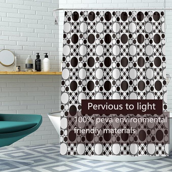 TIKABC Shower Curtain Liner, 4G PEVA Black and White Circles Shower Liner, Plastic Waterproof Shower Curtains, 72x72 inch with Grommet Holes 3 Magnetic Weights - ModernBath