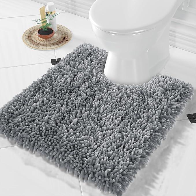 Yimobra Toilet Rugs U Shaped Washable, Extra Thick Soft Absorbent Chenille Contour Bathroom Rugs for Toilet 24x20 Inch, Quick Dry Non Slip Toilet Mat for Bath Floor, Silver - ModernBath