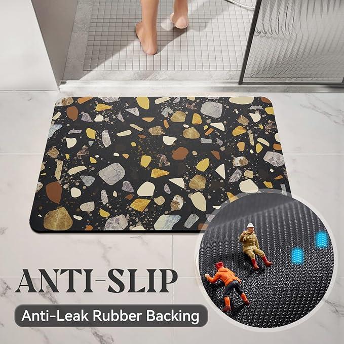 MontVoo -Bath Mat-Non Slip Thin Bathroom Rugs Fit Under Door- Quick Dry Absorbent Faux Suede Surface Grey Bathroom Floor Mats-Shower Rug for in Front of Bathtub Shower Black & Multi Color 17x59 - ModernBath