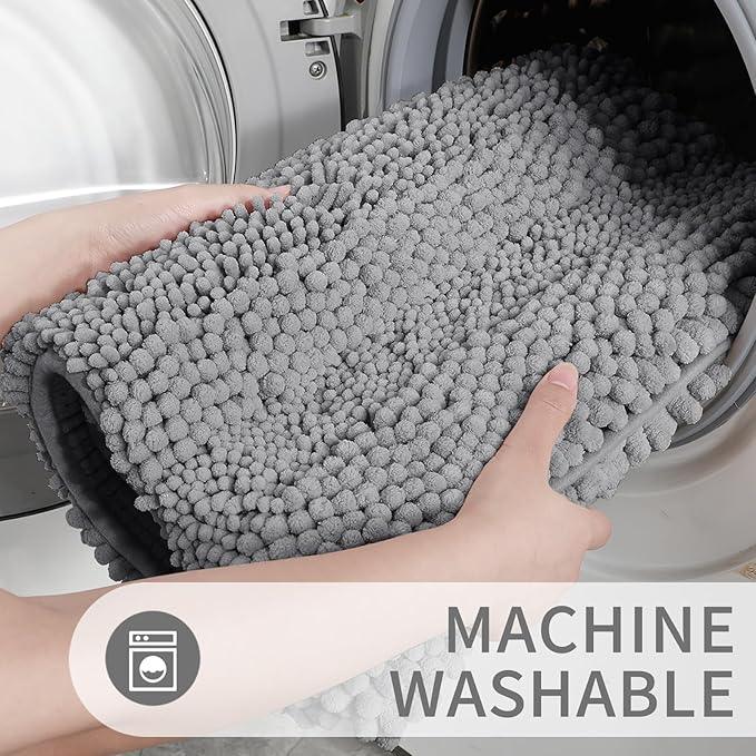 Yimobra Toilet Rugs U Shaped Washable 24 x 20, Non Slip and Super Absorbent Toilet Mat, Quick Dry, Ultra Luxury Microfiber Chenille Plush Fluffy Contour Bath Rugs for Toilet Base, Gray - ModernBath