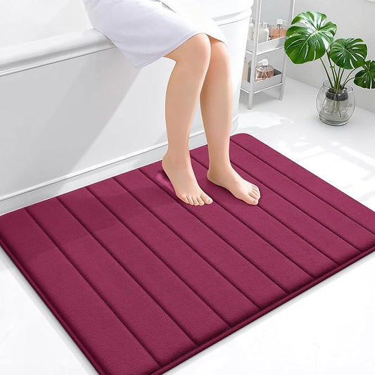 OLANLY Memory Foam Bath Mat 40x32, Super Soft Absorbent Bathroom Rugs, Quick Dry, Machine Washable Shower Floor Rugs, Bathmat Carpet, Bathroom Home Decor Accessories, Burgundy - ModernBath