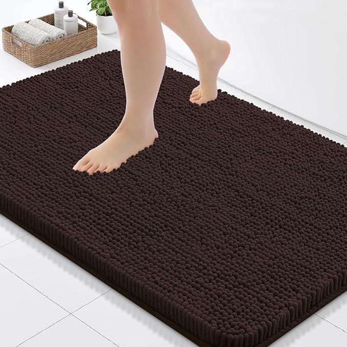 Arotive Bathroom Toilet Rugs U Shaped 24x24, Extra Soft Absorbent Shaggy Chenille Contour Bath Rugs for Toilet, Machine Washable Non-Slip Contoured Bath Mats, Brown - ModernBath