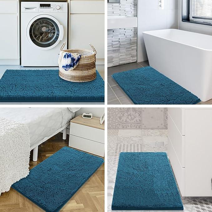 Smiry Luxury Chenille Bathroom Rugs 36x24, Extra Soft and Absorbent Shaggy Bath Mat, Machine Washable, Non-Slip Plush Carpet Runner for Tub, Shower, and Floor, Home Decor Accessories, Peacock Blue - ModernBath