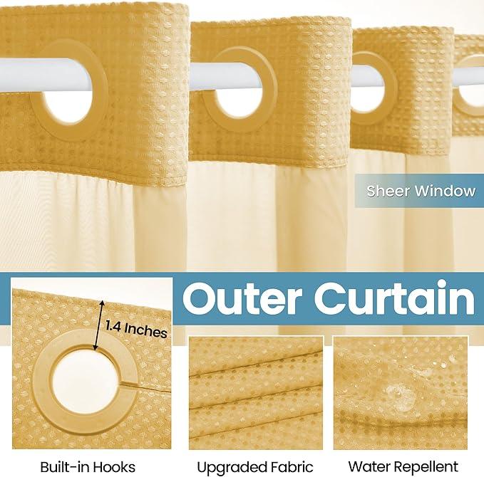 EUTXL Gold Hotel Shower Curtain - 230GSM Waffle Textured Heavy Duty Thick Fabric Shower Curtains for Bathroom,71W x 74H - ModernBath