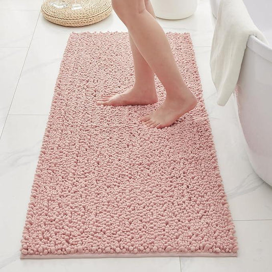 Ruggnovea Chenille Bathroom Rugs Non Slip Washable 55x24, Extra Thick Soft Absorbent Chenille Bath Mat, Non-Slip Barrier Backing, Quick Dry Machine Washable Bath Mats Tub, Shower,Floor/Sink,Pink - ModernBath