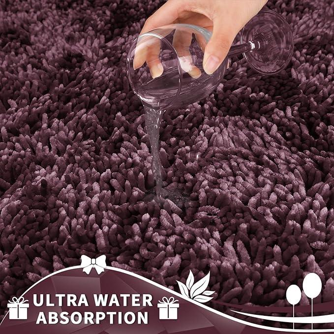 Yimobra Toilet Rugs U Shaped Washable, Extra Thick Soft Absorbent Chenille Contour Bathroom Rugs for Toilet 24x24 Inch, Quick Dry Non Slip Toilet Mat for Bath Floor, Purple Grey - ModernBath