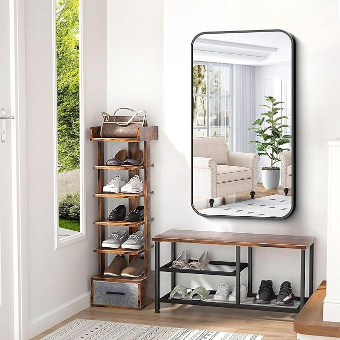 BONEWEI 24x40 inch Bathroom Mirror,Black Rectangle Mirror,Wall Mounted Bathroom Frame Vanity Mirror with Round Corner for Bedroom Living Room,Entryway Hangs Horizontal or Vertical - ModernBath