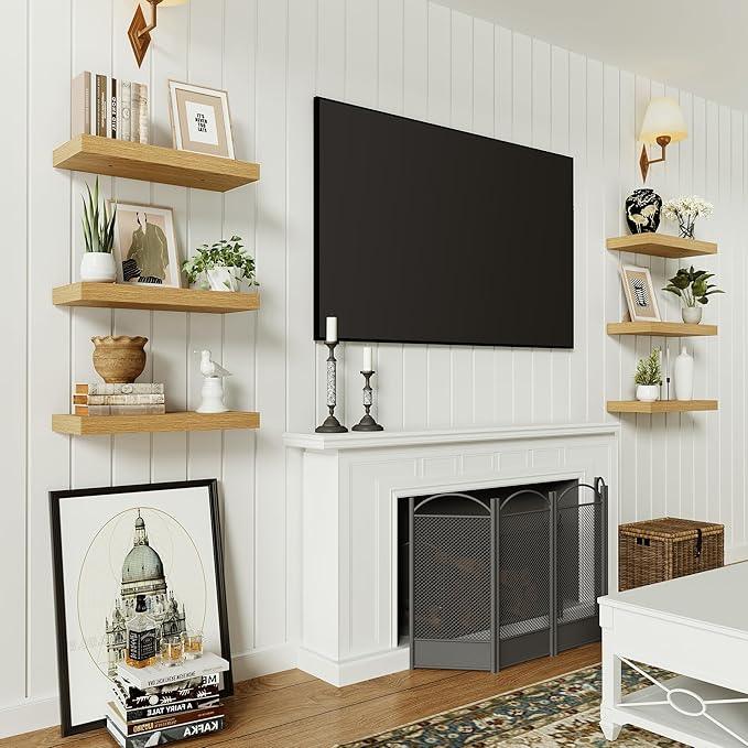 Vivelove Floating Shelves for Wall Mounted, 16 inchs Shelf for Small Bathroom, Bedroom, Living Room, Kitchen, Modern Home Decor, Rustic Farmhouse Wall Shelves with Invisible Brackets - Set of 2, Oak - ModernBath