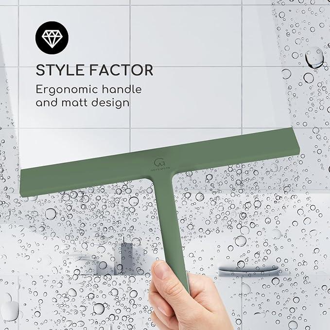 GÜTEWERK Shower Squeegee for Glass Doors, Silicone Window Squeegee, Bathroom and Glass Cleaning - Green - 11 Inch - ModernBath