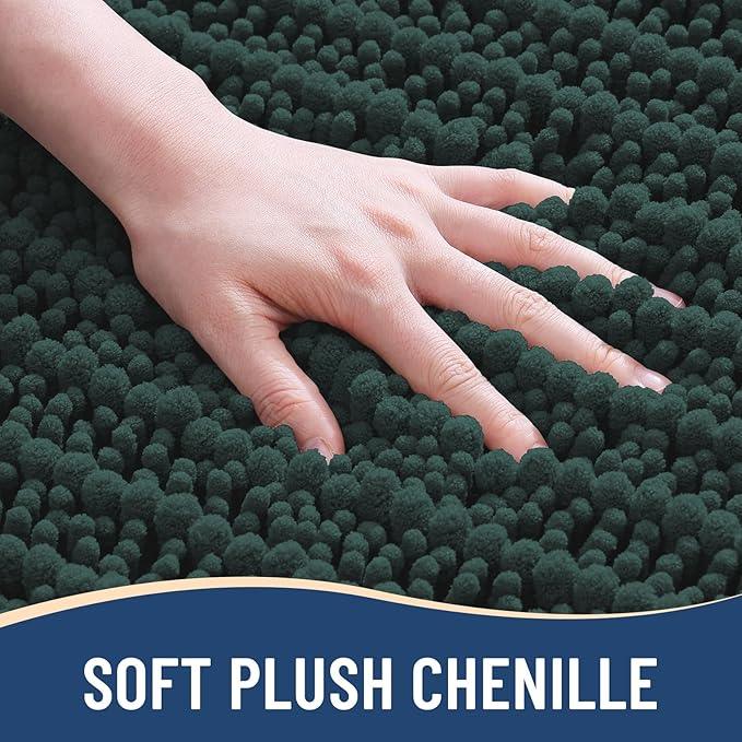Arotive Luxury Chenille Bathroom Rug Mat, Extra Soft Thick Absorbent Shaggy Bath Rugs, Non-Slip Machine Wash Dry, Plush Bath Mats for Bathroom, Shower and Tub, 24x16, Dark Green - ModernBath